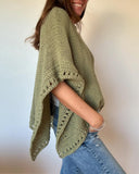 Solid Three Quarters Batwing Sleeve Hollow out Pattern Edges Casual Knit Top