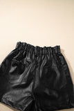 Black Faux Leather Paper Bag Waist High Rise Shorts