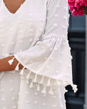 Large Swiss Dot  V Neck Bell Sleeve Mini Dress Casual Loose Fit Dress