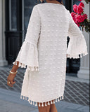 Large Swiss Dot  V Neck Bell Sleeve Mini Dress Casual Loose Fit Dress