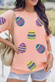 Pink Sequined Easter Egg Patched Print Holiday Tee