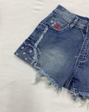 Star Embroidery Raw Hem Denim Shorts