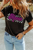 Black Rhinestone Mama Letter Graphic T Shirt