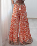 Tribal Print High Waist Lace Up Flared Pants Casual Wide Leg Pants