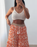 Tribal Print High Waist Lace Up Flared Pants Casual Wide Leg Pants