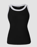 Contrast Binding Tank Tops Summer Sleeveless Basic Cami Top Shirt Slim Knit Ribbed Racerback Blouses