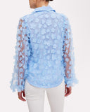 Floral Pattern Sheer Mesh Lantern Sleeve Top