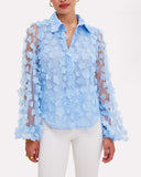 Floral Pattern Sheer Mesh Lantern Sleeve Top