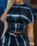 Tie Dye Print Corset Design Crop Top & Shorts Set
