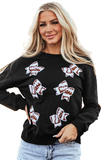 Black Rugby Football Bowknot Patched Crew Neck Game Day Sweatshirt