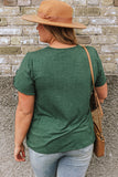 Blackish Green Plus Size Embroidery V Neck Draped Sleeve Blouse