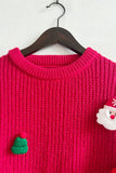 Racing Red Christmas Pattern Patched Rib Knit Knitted Sweater