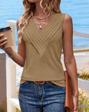 V Neck Sleeveless Ruched Tank Casual Slim Fit Top