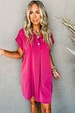 Rose Red Buttoned Collar Shift T-shirt Mini Dress