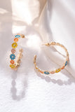 Gold Flower Rhinestone Decor Plated Alloy Hook Earrings