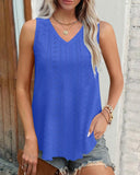 V Neck Sleeveless Thick Strap Hollow out Knit Tank Casual Top