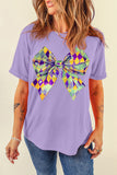 Wisteria Mardi Gras Bowknot Pattern Crew Neck T Shirt