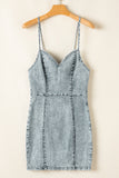 Beau Blue Sleeveless V Neck Back Zipped Denim Dress