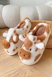 Coffee Plush Cartoon Cow Thermal Home Slippers