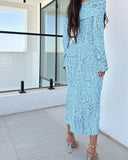 Off Shoulder Long Sleeve Hollow Out Knit Dress Casual Slim Fit Midi Sweater Dress