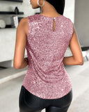 Allover Sequin Round Neck Tank Top