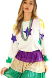 White Mardi Gras Star Printed Long Sleeve Top