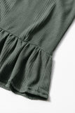 Duffel Green Solid Color Ribbed Ruffle Tank Top and Pants Set