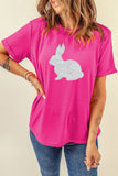 Rose Red Glitter Easter Bunny Graphic Crew Neck Tee