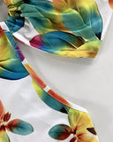 Floral Print Halter Sleeveless A Line Mini Dress Sexy Waist Hollow Out Vacation Dress