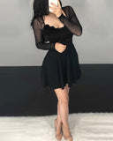 Dot Mesh Ruffles Long Sleeve Dress