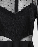 Dot Mesh Ruffles Long Sleeve Dress