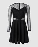 Dot Mesh Ruffles Long Sleeve Dress