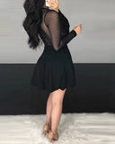 Dot Mesh Ruffles Long Sleeve Dress