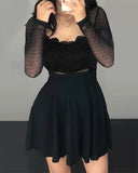 Dot Mesh Ruffles Long Sleeve Dress
