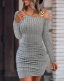 Chain Decor Cold Shoulder Ribbed Bodycon Dress