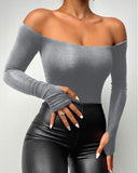 Off Shoulder Long Sleeve Skinny Casual Top