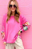 Sachet Pink Mixed Print Patch Drop Shoulder Pullover Top