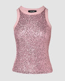 Allover Sequin O neck Sleeveless Tank Tops Slim Fitted Shirt