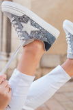 Silvery Star Glitter Patchwork Lace-up Sneakers