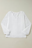 White Eyelet Embroidered V Neck Puff Sleeve Blouse