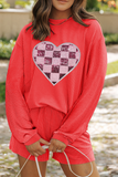 Gold Flame Glitter Checkered Heart Graphic 2pcs Corded Outfit