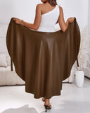 PU Leather Wrap Lace Up Casual Mid Length Skirt Work Skirt