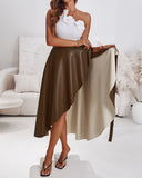 PU Leather Wrap Lace Up Casual Mid Length Skirt Work Skirt