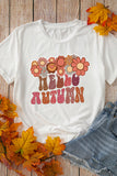 White Floral HELLO AUTUMN Printed Crewneck T Shirt