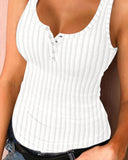 U Neck Snap Button Ribbed Tank Top