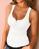 U Neck Snap Button Ribbed Tank Top