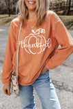 Orange Pumpkin thankful Graphic Corded Thanksgiving Sweatshirt