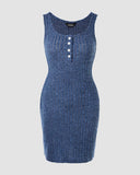 Buttoned Pocket Design Ribbed Bodycon Dress