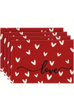 Racing Red Love Heart Print Antifouling Reusable Flax Placemat