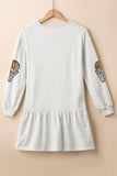 White Sequined Basketball Patched Ruffled Long Sleeve Mini Dress
